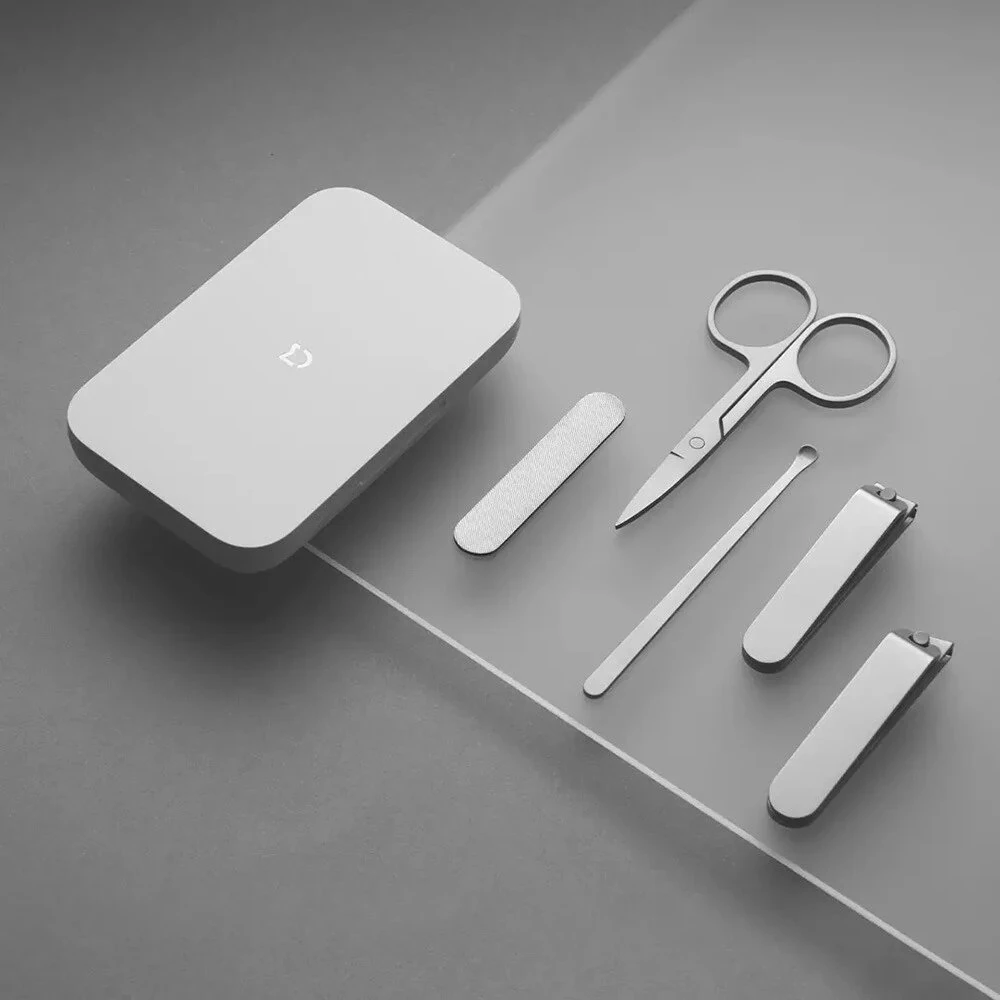 (image for) Xiaomi Mijia Portable Compact 5-Piece Mini Nail Clipper Set Stainless Steel Flat Nail Clipper Nail File Ear Pick Remove Dead Skin Ear Cleaning